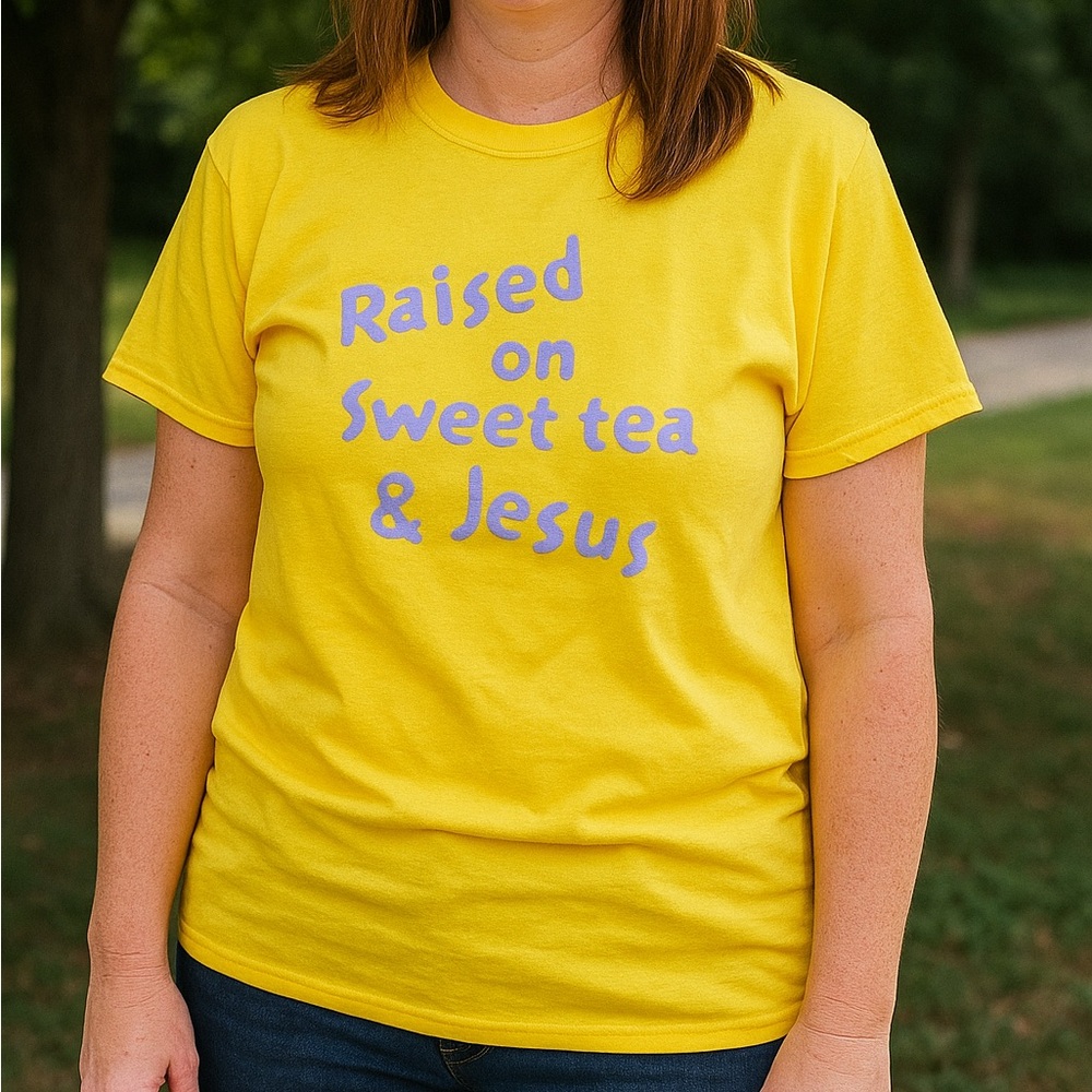 Raised on sweet tea & Jesus Womens shirt sleeve shirt